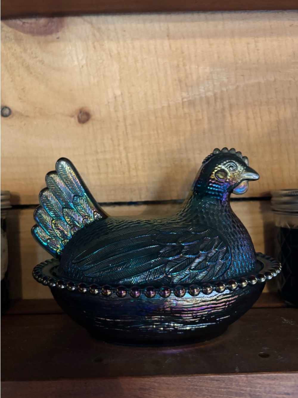 Indiana Glass Hen on Nest Bicentennial Blue